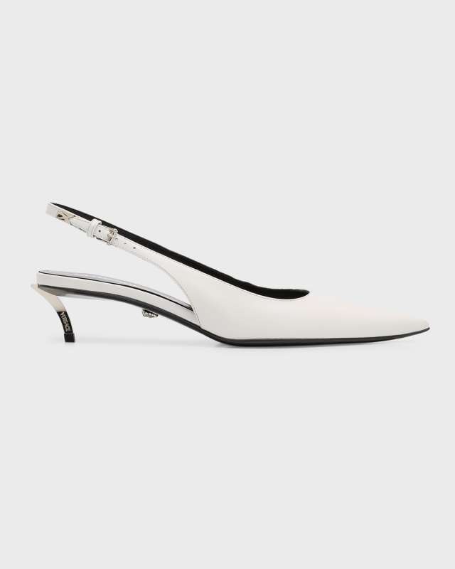 Pin Point Leather Kitten-Heel Pumps